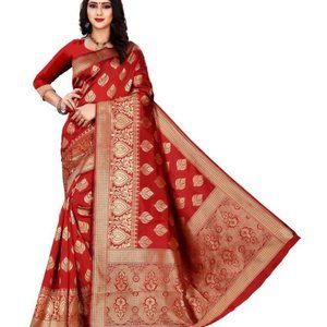New 2 pc Red Banarasi Silk Saree